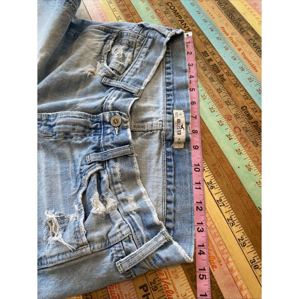 Hollister Size 5 Jean W27 Mid Rise Classic Denim Straight Distressed Light Wash - Picture 9 of 11